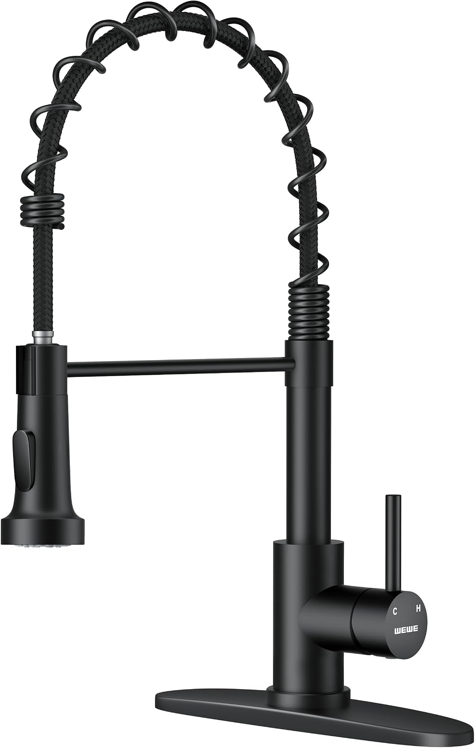 WEWE Black Kitchen Faucet with Pull Down Sprayer, High Arc Bar Sink Faucet