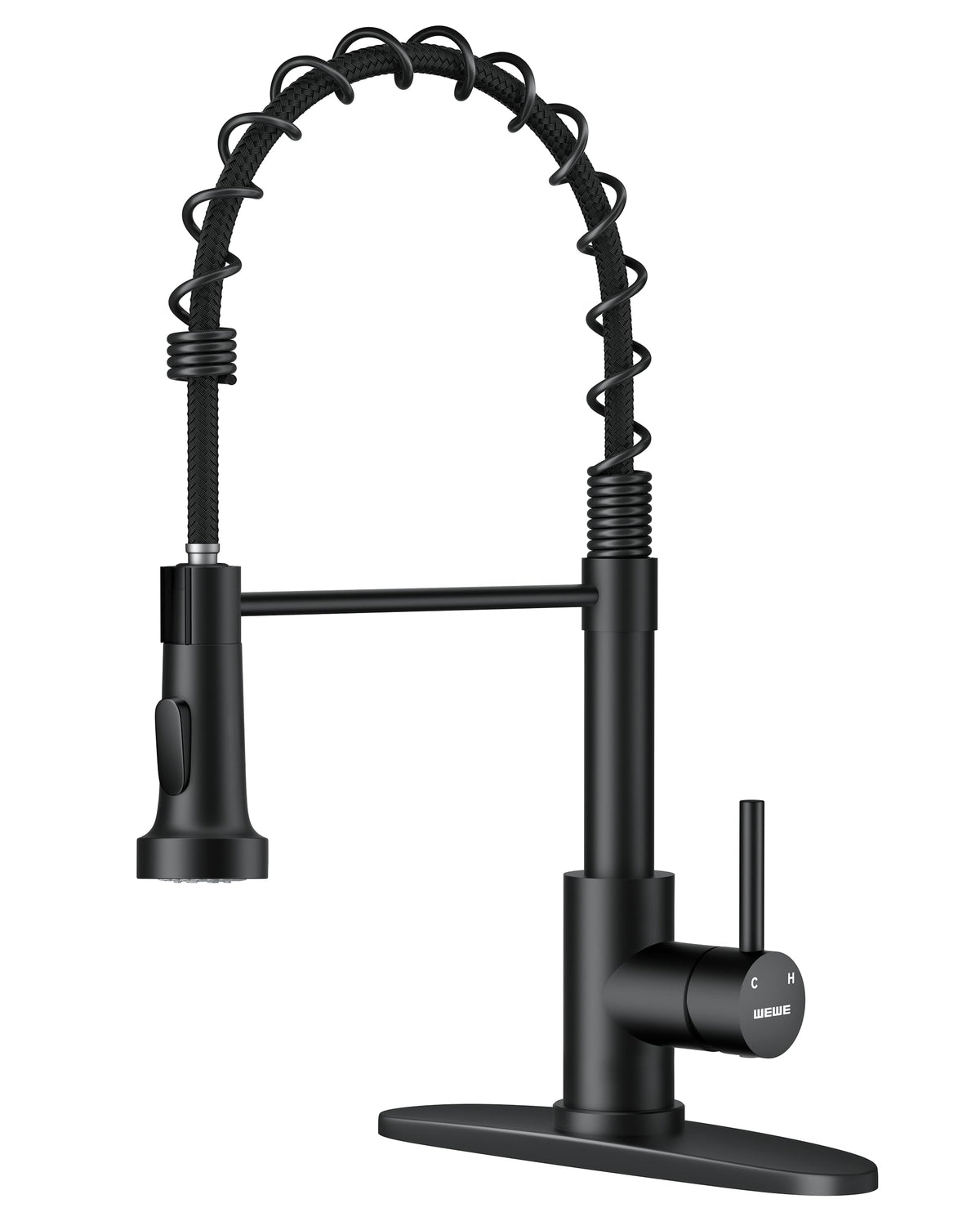 WEWE Black Kitchen Faucet with Pull Down Sprayer, High Arc Bar Sink Faucet