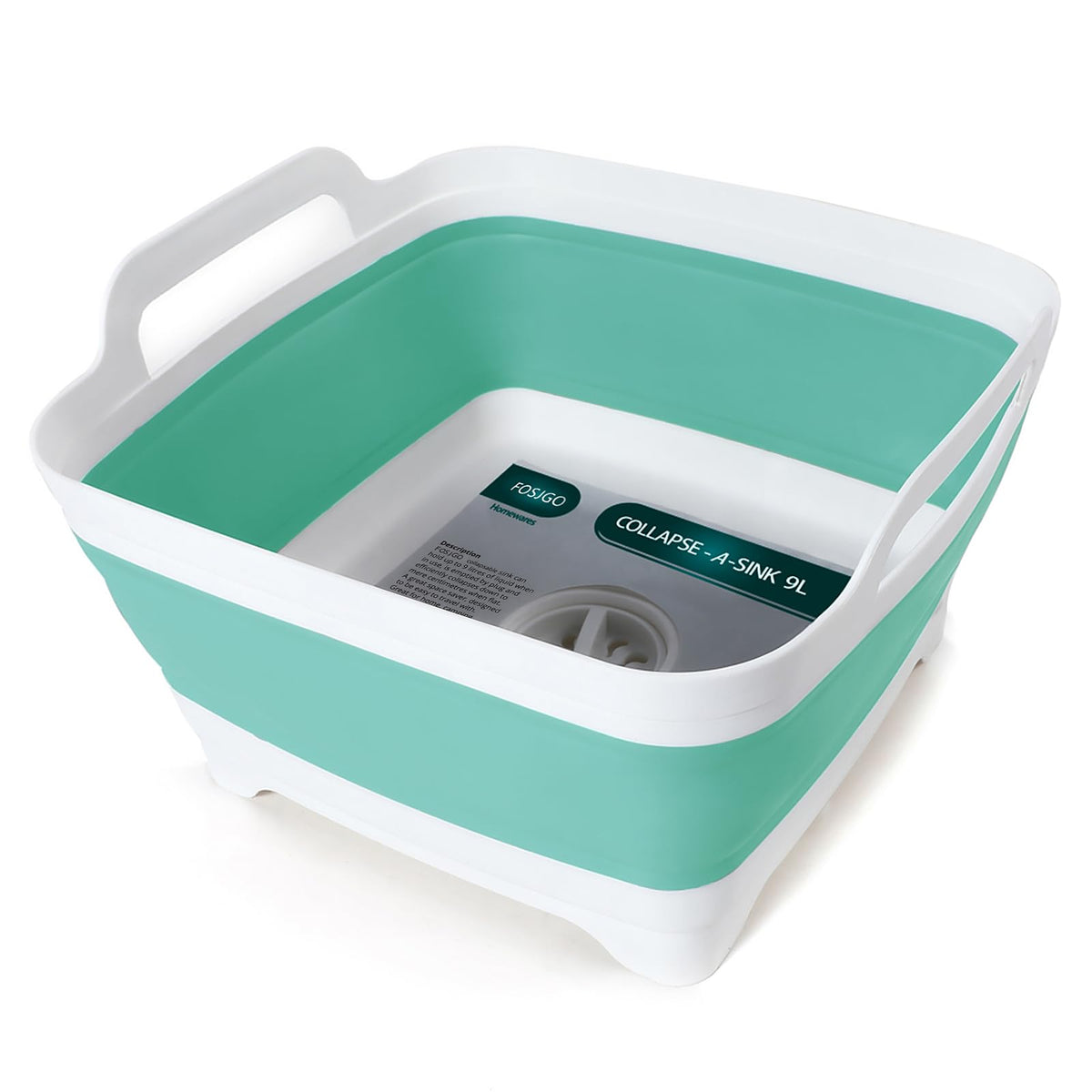 FOSJGO Collapsible Dish Basin with Drain Plug, Foldable Sink, 2.4 Gal (9L)