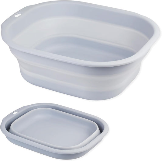Collapsible Wash Basin Set of 2, Foldable Small Medium Size Wash Basin, Portable Plastic Basins for Laundry, Bottles, Travel, Camping (Light Blue)