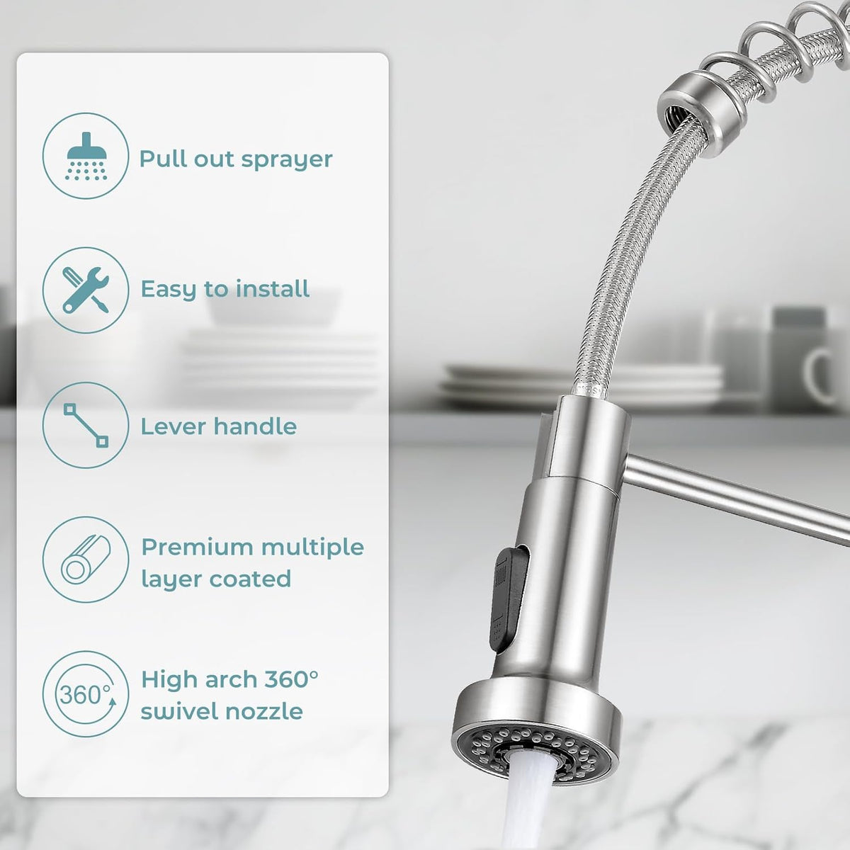 Kitchen Faucet with Pull Down Sprayer, Brushed Nickel