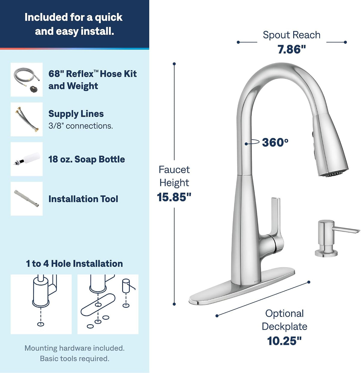 Moen Haelyn Spot Resist Stainless Single-Handle Pull-Down Sprayer Kitchen Faucet Featuring Power Boost for a Faster Clean, Soap Dispenser Included, 87627SRS