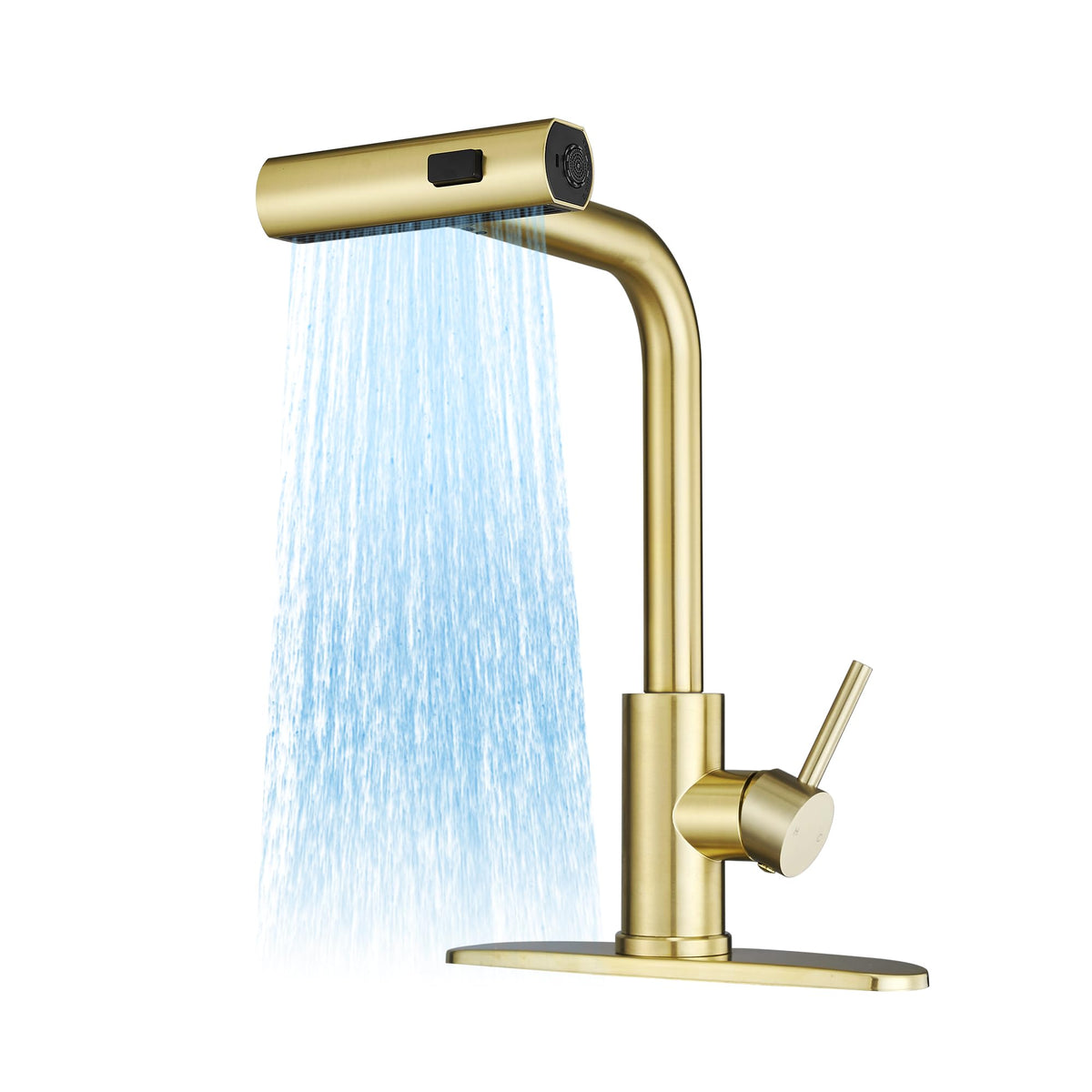JOOM Black Waterfall Kitchen Faucet with Pull Down Sprayer & Soap Dispenser