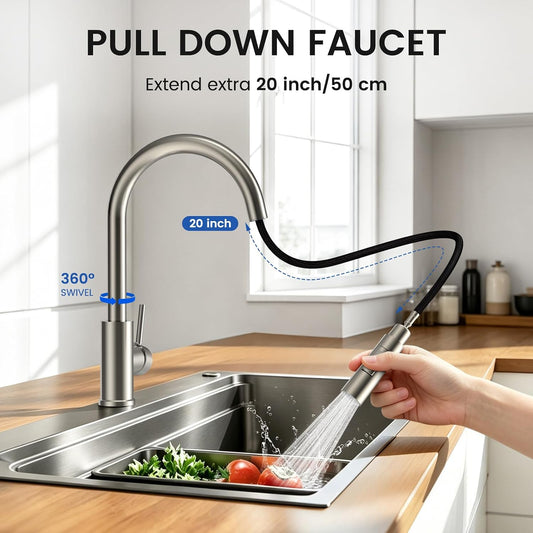 FEELSO Kitchen Faucet with Pull Down Sprayer Stainless Steel Brushed Nickel