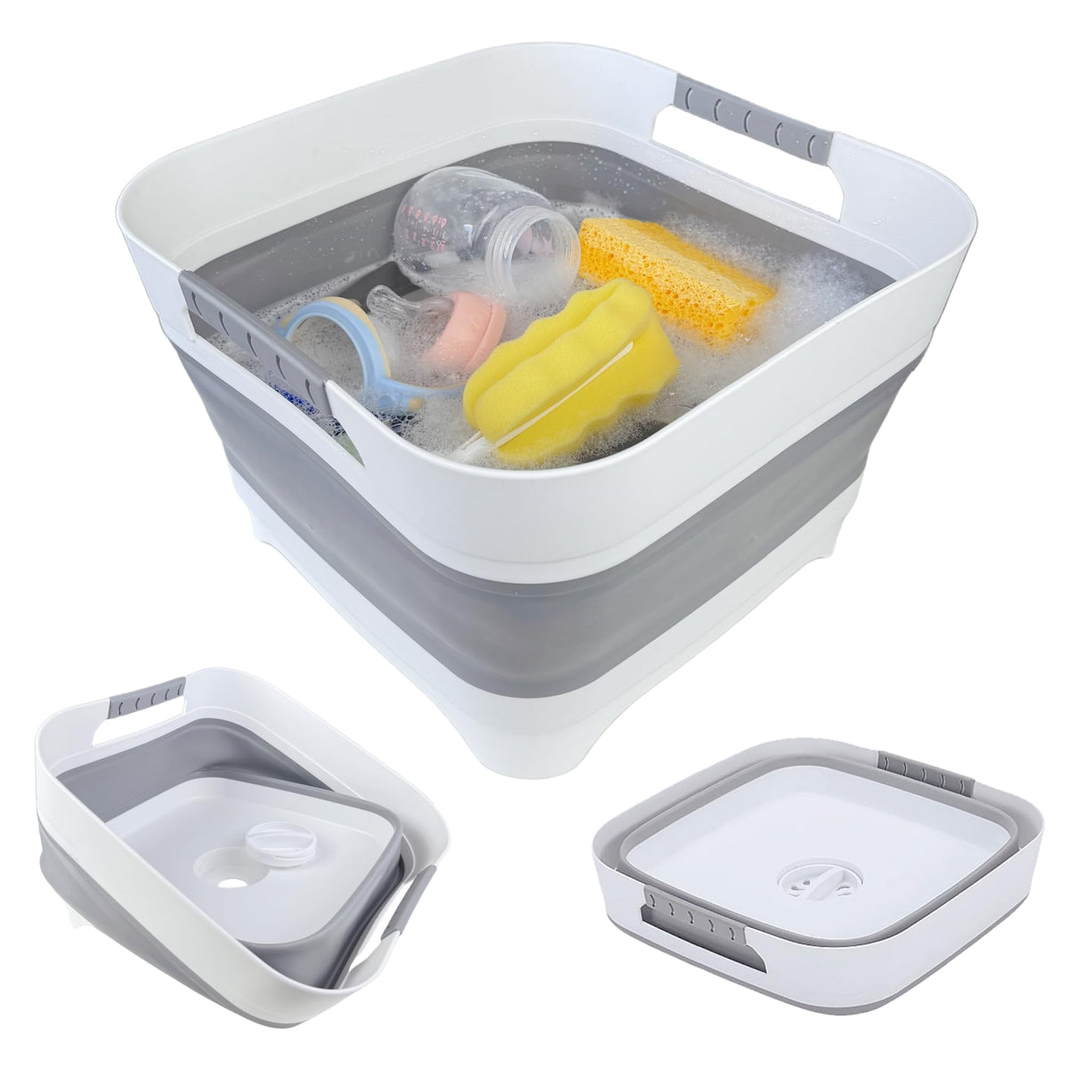 GIMWA 2.6 Gal Collapsible Baby Bottle Wash Basin with Drain Plug