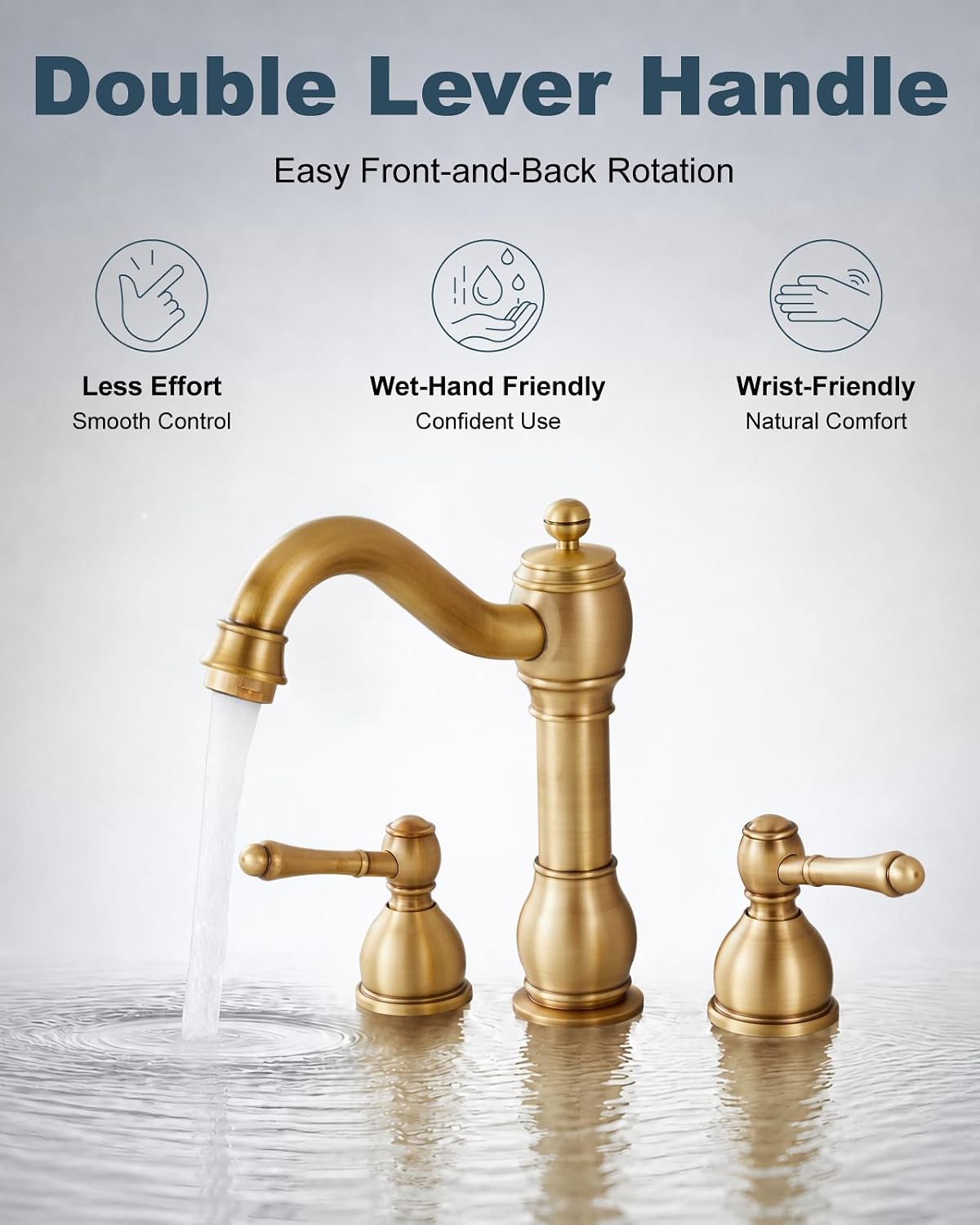 Aolemi Widespread Bathroom Sink Faucet 3 Hole Metal Lever Antique Brass