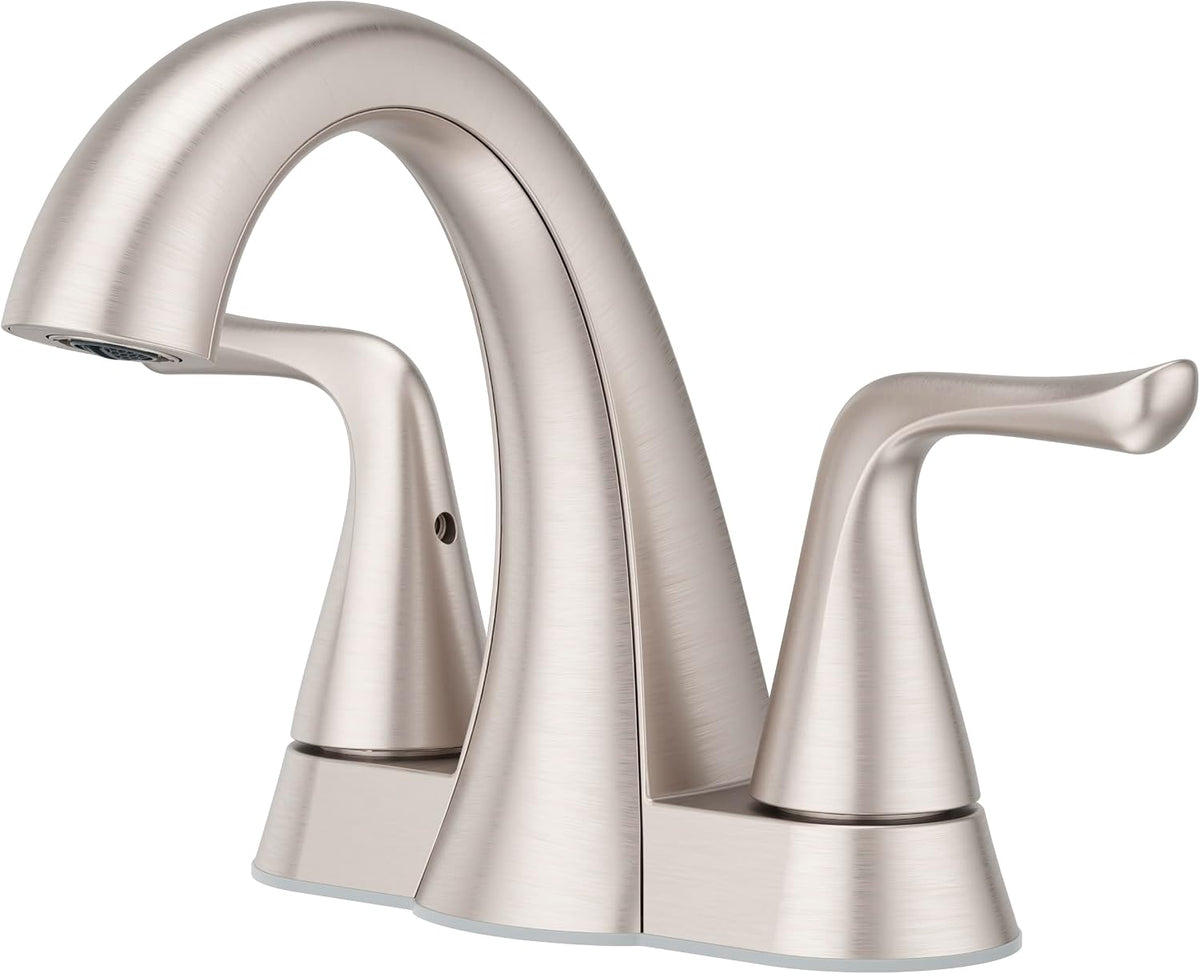 Pfister Willa 4 inch Centerset Bathroom Sink Faucet 2-Handle 3-Hole NSF Certified Spot Defense Brushed Nickel Vanity Faucet with Push & Seal Drain Installation LF048MALGS