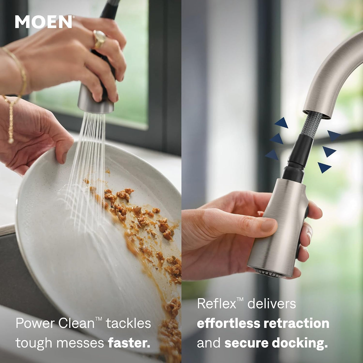 Moen Essie Spot Resist Stainless Pulldown Sprayer Kitchen Sink Faucet Set with Modern Pump Soap Dispenser, 87014SRS