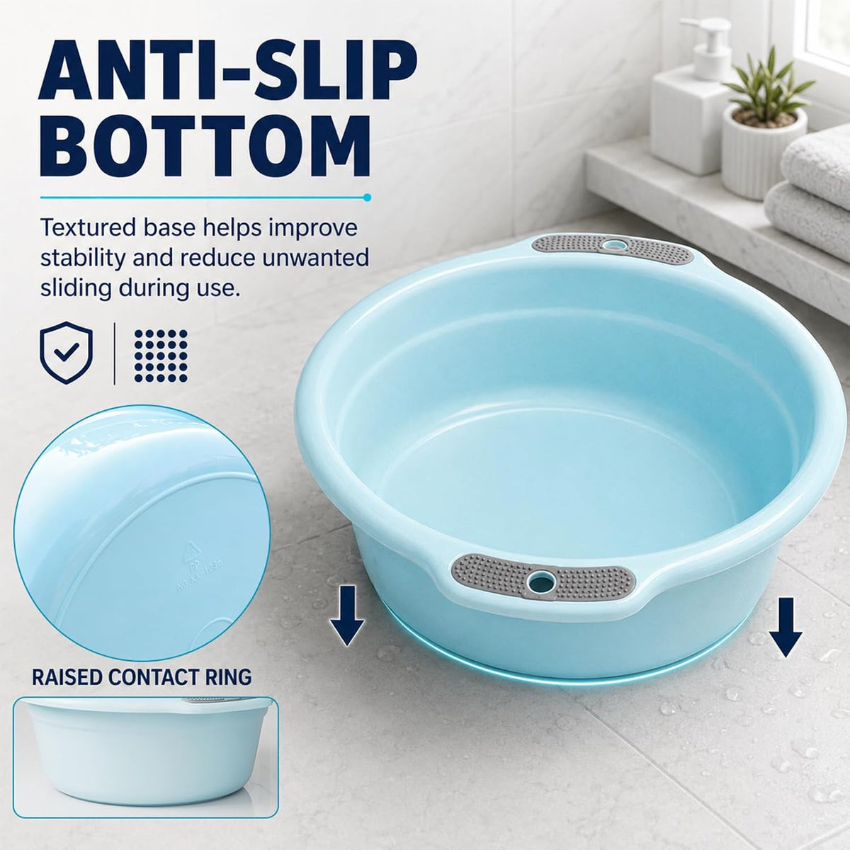 Round Wash Basin, Face Tub Plastic Large Capacity Washbasin Stackable Camping Dishpan for Home Kitchen Outdoor Indoor (12.8 * 3.9 * 9.1in)