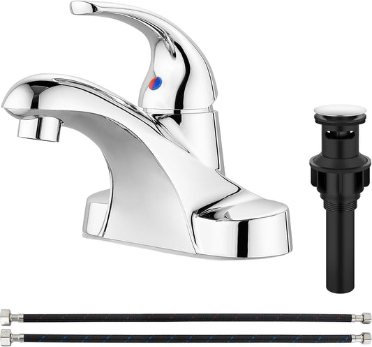 Aolemi Polish Chrome Bathroom Sink Faucet,Single Handle 4 Inch Centerset