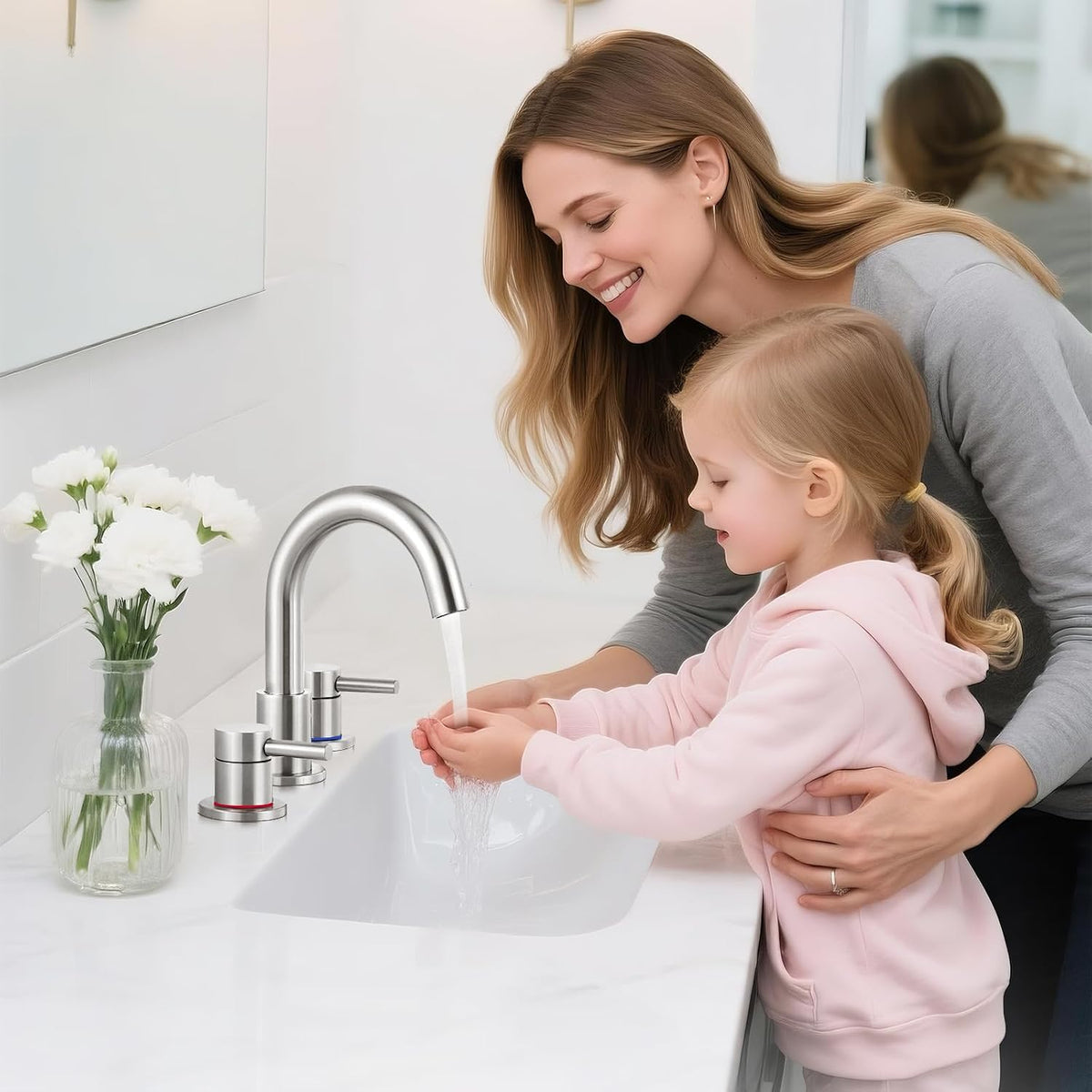 Bathroom Faucet 3 Hole Brushed Nickel, 2-Handle Widespread Faucet