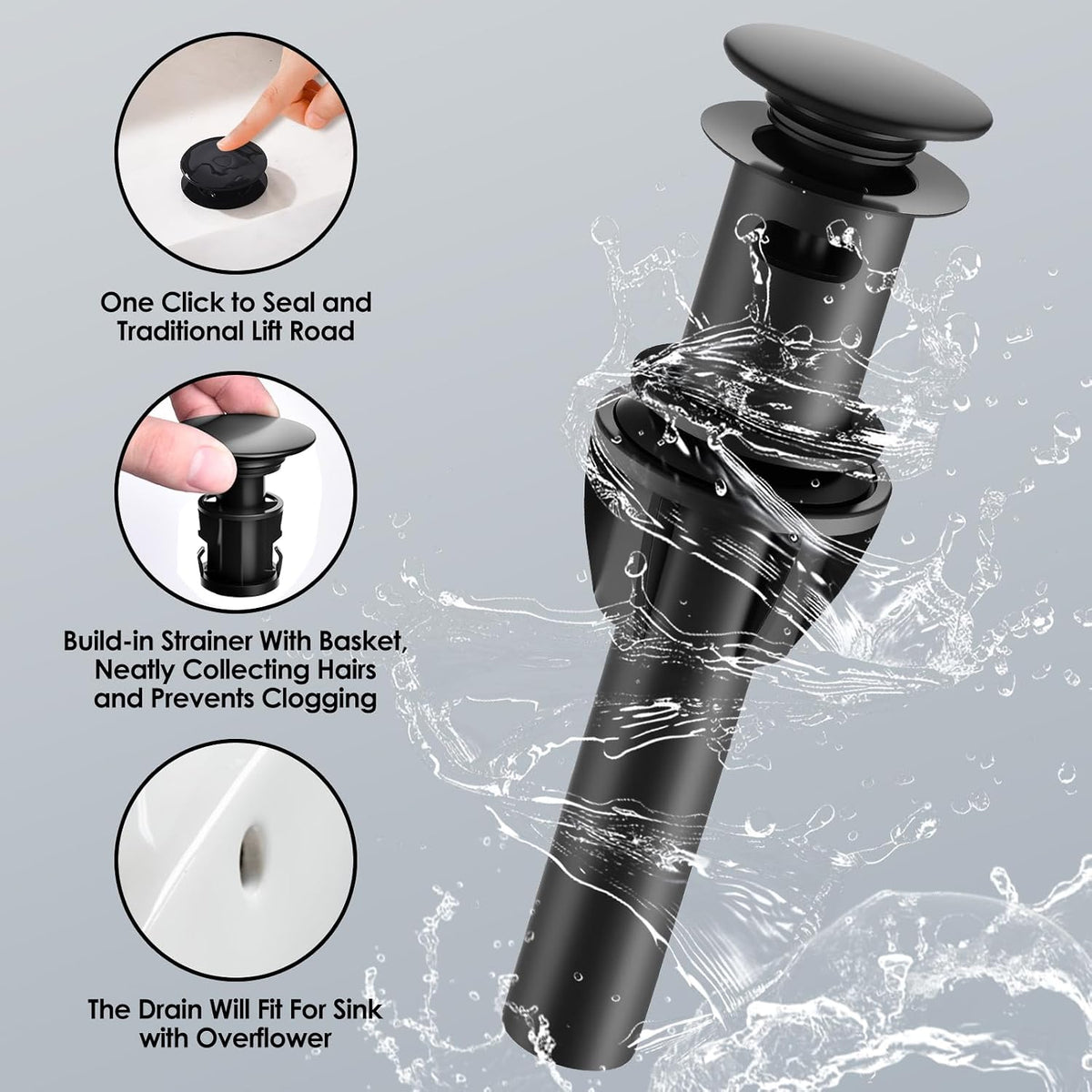 Two Handle 4 inch Black Bathroom Faucet, Bathroom Sink Faucet for 3 Holes with Pop-up Drain and 2 Supply Hoses, Lead-Free