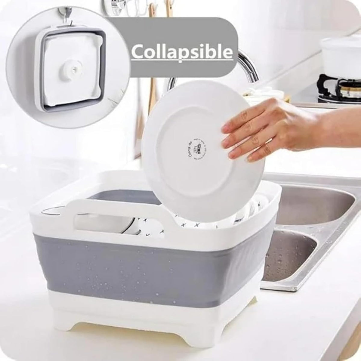 3-piece folding washbasin set, foldable dishwasher basin, space-saving folding sink, suitable for apartments, camping, dishwashing, fruit and beverage container, hiking, and household use (Grey)