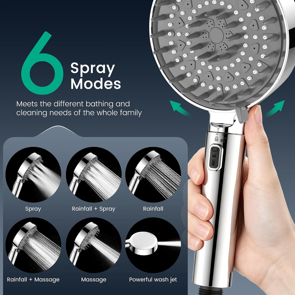 Shower Head with Handhled High Pressure Hand held Showerhead with 6 Modes