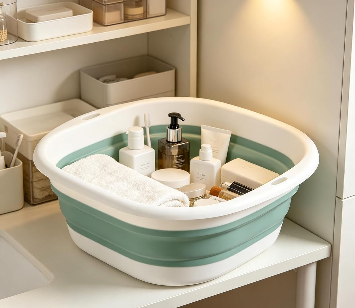 Collapsible Wash Basin, Foldable Sink Dish Tub (7.5L) with Hook