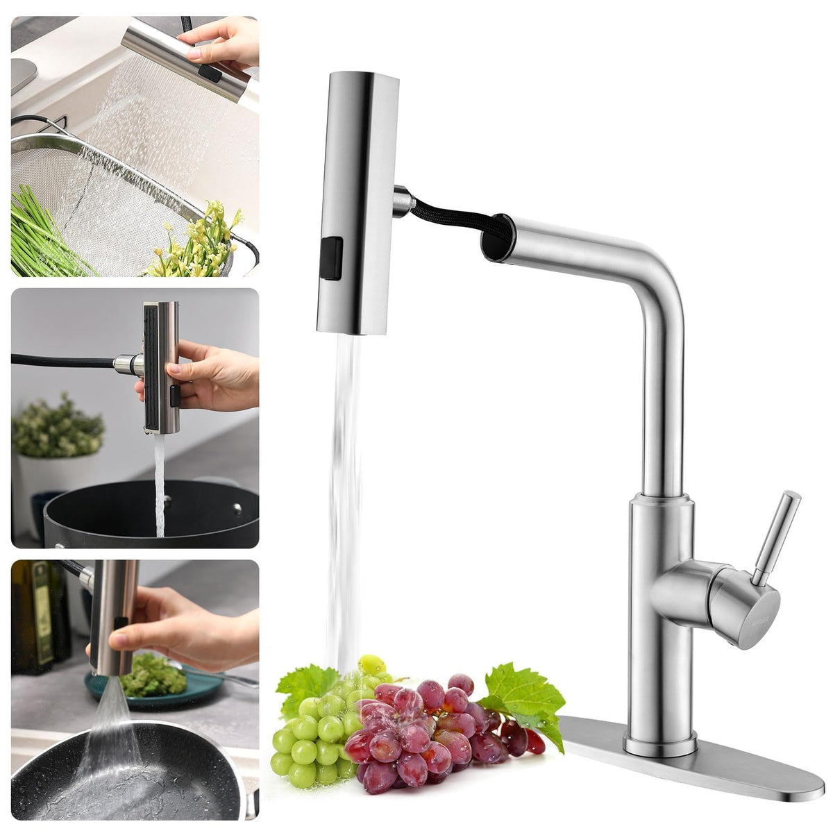 WEWE Black Kitchen Faucet with Pull Down Sprayer, High Arc Bar Sink Faucet