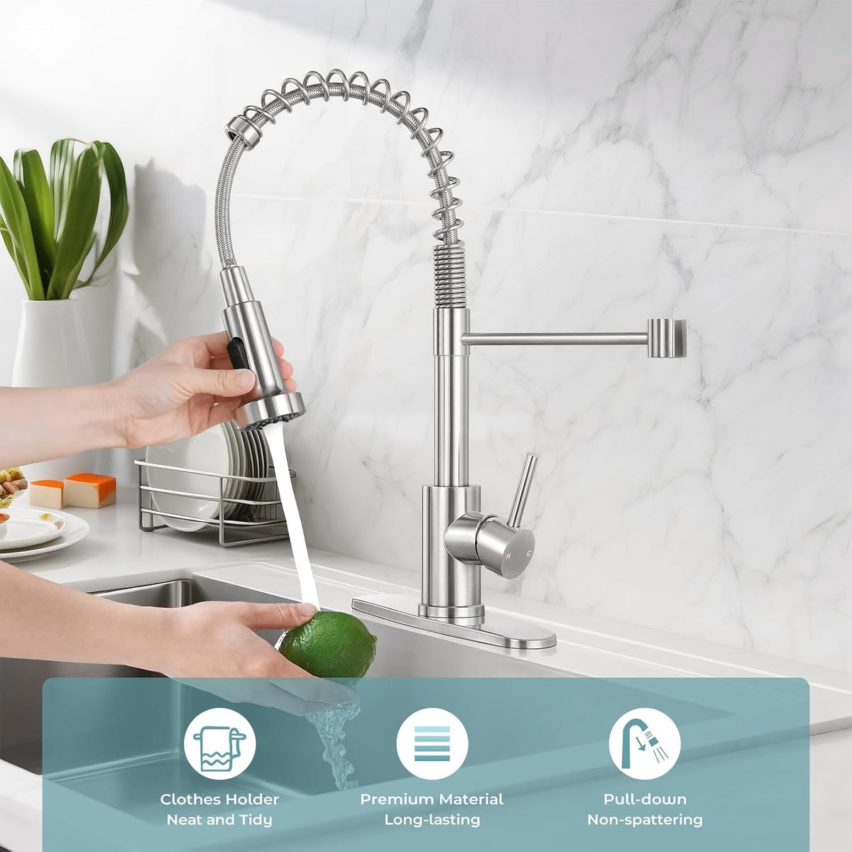 Kitchen Faucet with Pull Down Sprayer, Brushed Nickel