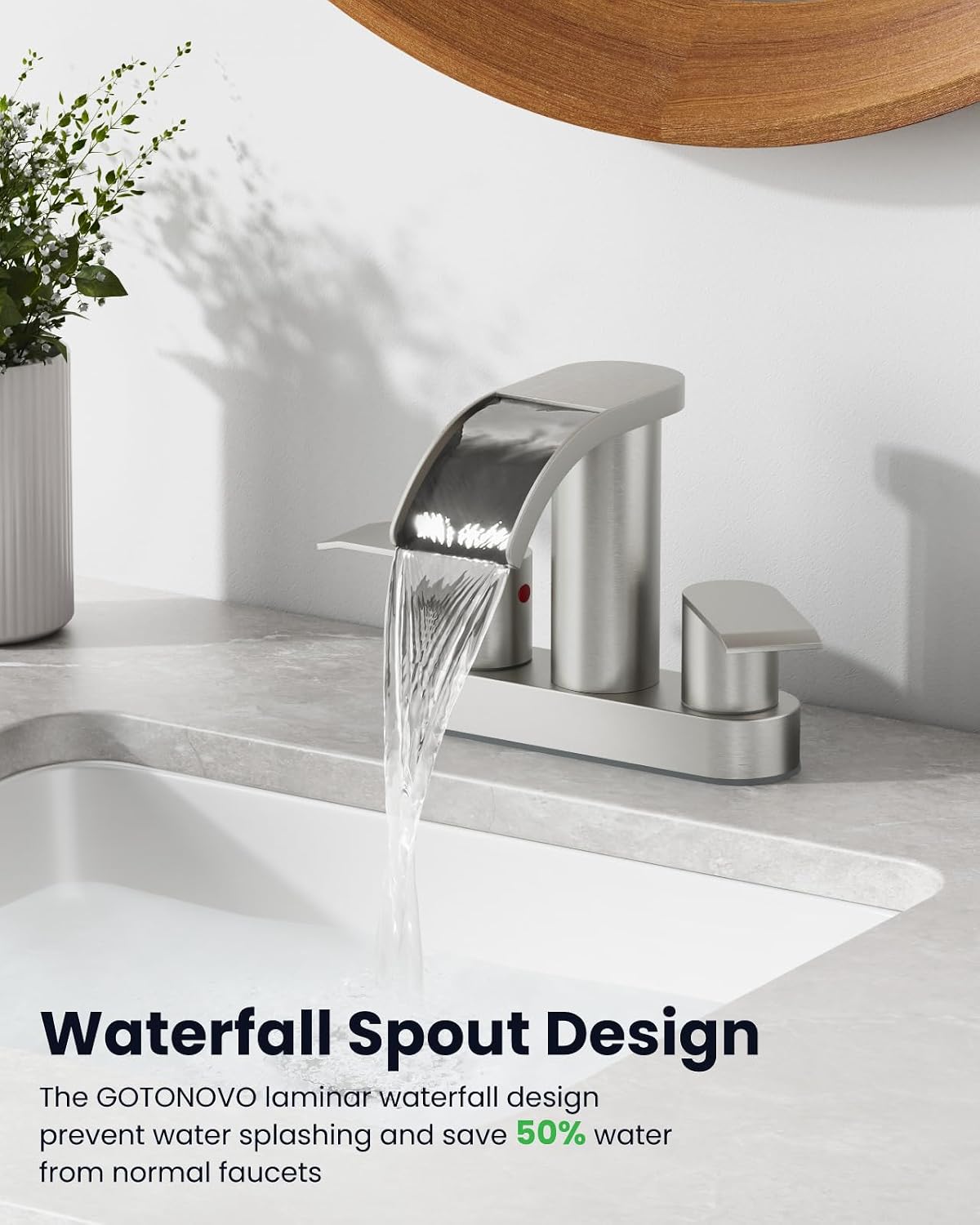 gotonovo 4’’ Centerset Bathroom Sink Faucet Waterfall Brushed Nickel