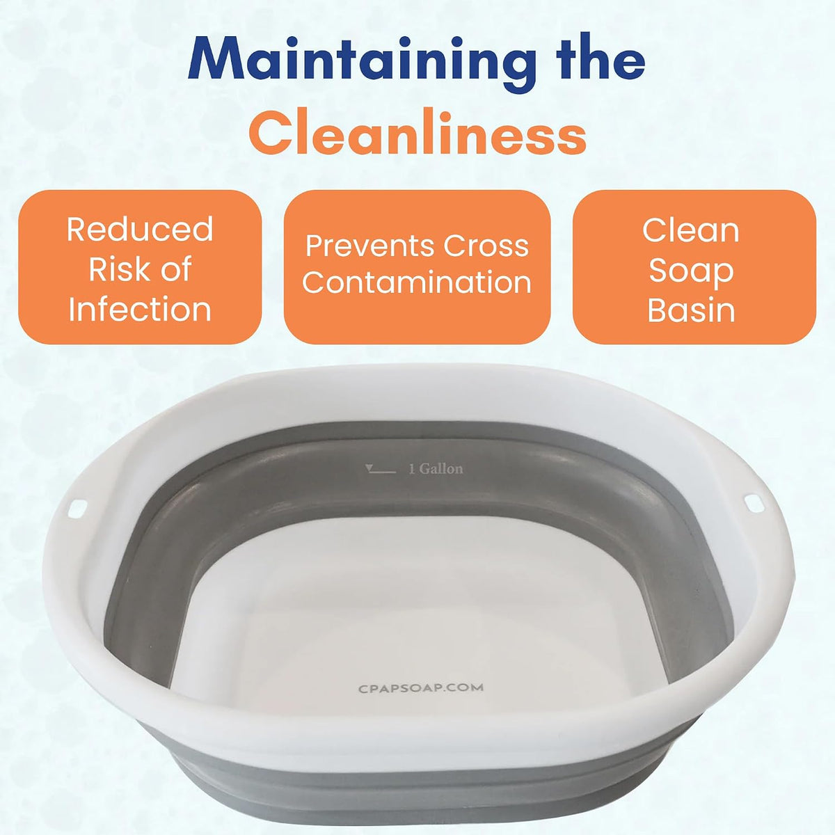 CPAP Wash Basin, 1-Gallon Collapsible Cleaning Tub for Mask, Hoses, and Accessories - Portable Design with Water Measurement Markers, Easy to Use - CPAP Soap by Liviliti