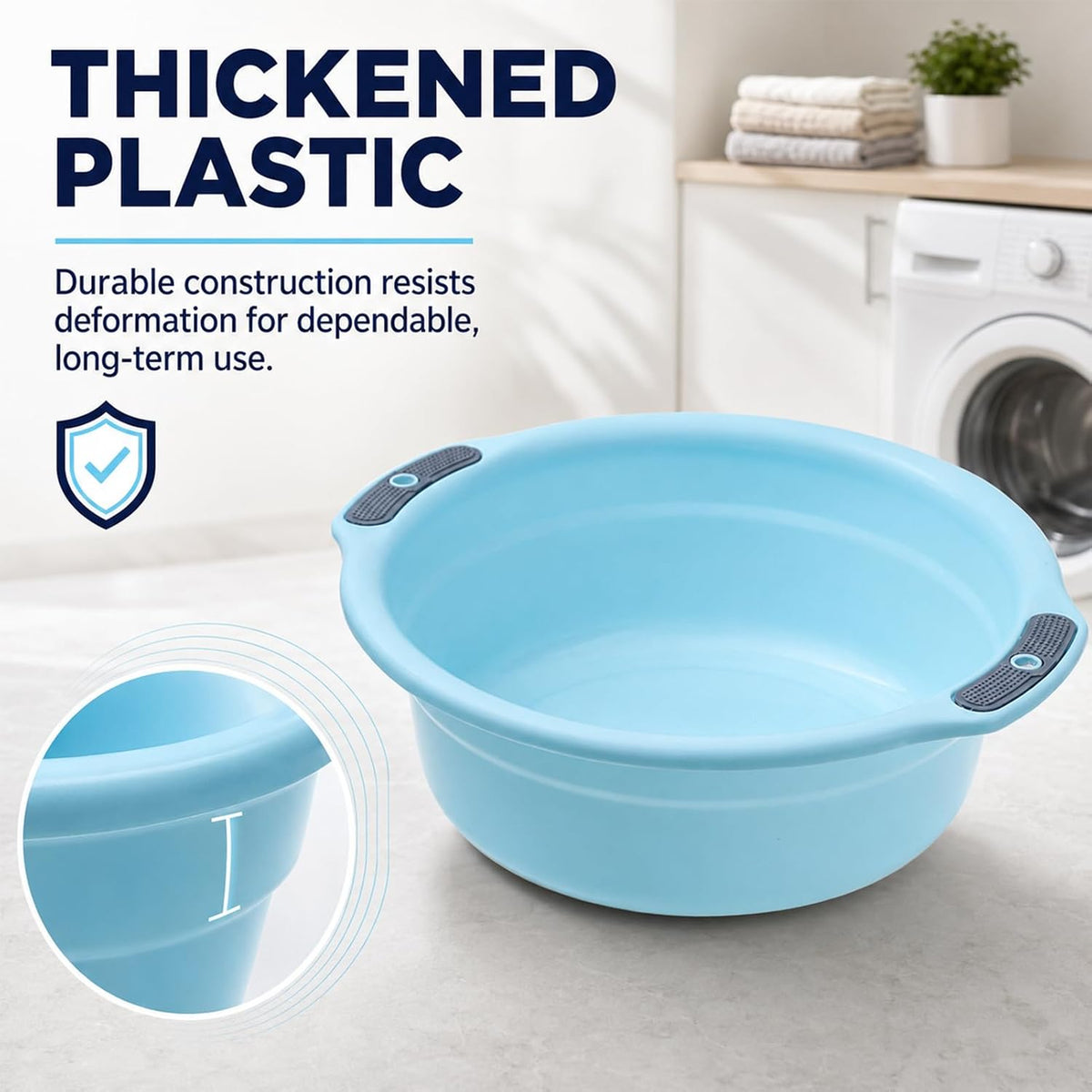 Round Wash Basin, Face Tub Plastic Large Capacity Washbasin Stackable Camping Dishpan for Home Kitchen Outdoor Indoor (12.8 * 3.9 * 9.1in)