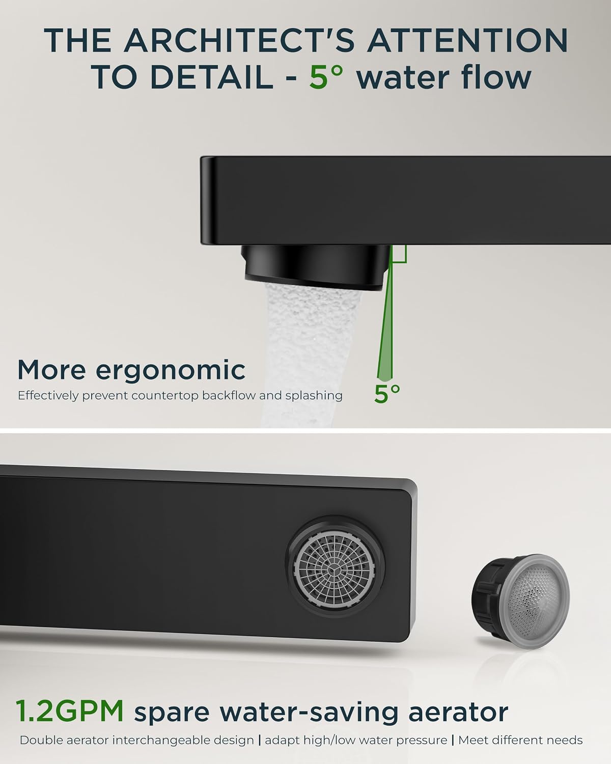 FORIOUS Black Bathroom Faucet 3 Hole, Matte Black Bathroom Sink Faucet Wide