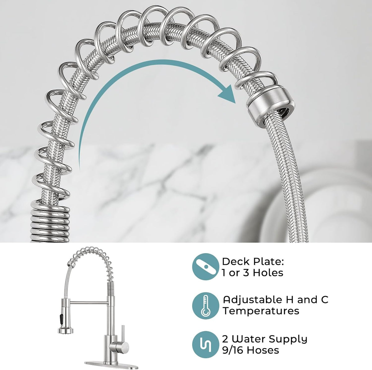 Kitchen Faucet with Pull Down Sprayer, Brushed Nickel