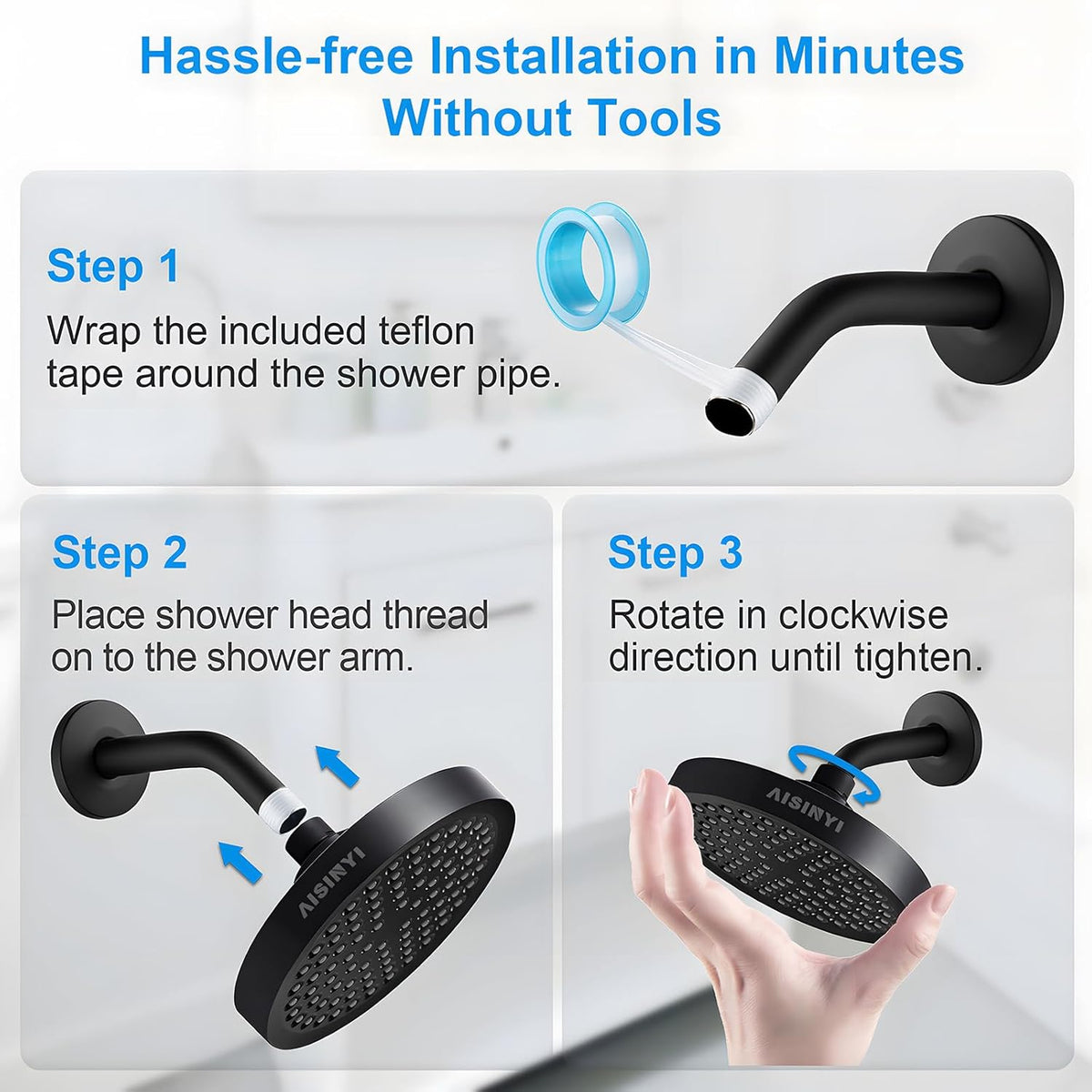 6" High Pressure Rain Shower Head, Luxury Matte Black Finish