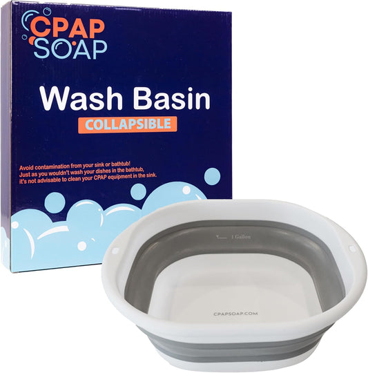 CPAP Wash Basin, 1-Gallon Collapsible Cleaning Tub for Mask, Hoses, and Accessories - Portable Design with Water Measurement Markers, Easy to Use - CPAP Soap by Liviliti