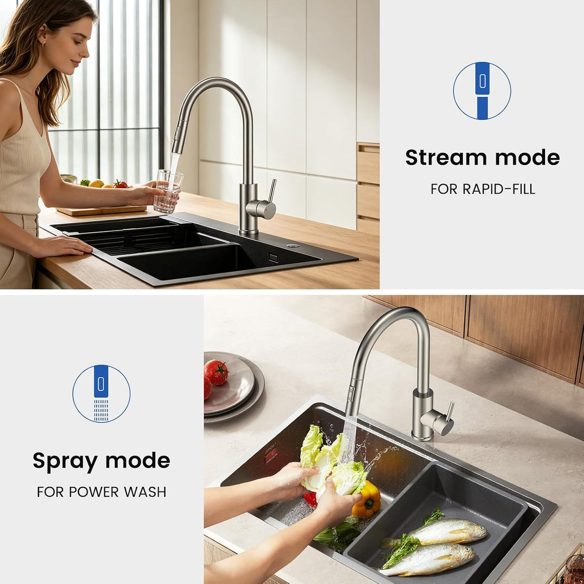 FEELSO Kitchen Faucet with Pull Down Sprayer Stainless Steel Brushed Nickel