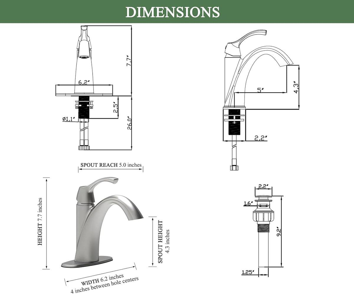 TimeArrow Bathroom Faucet Brushed Nickel with Drain and Water Supply Lines