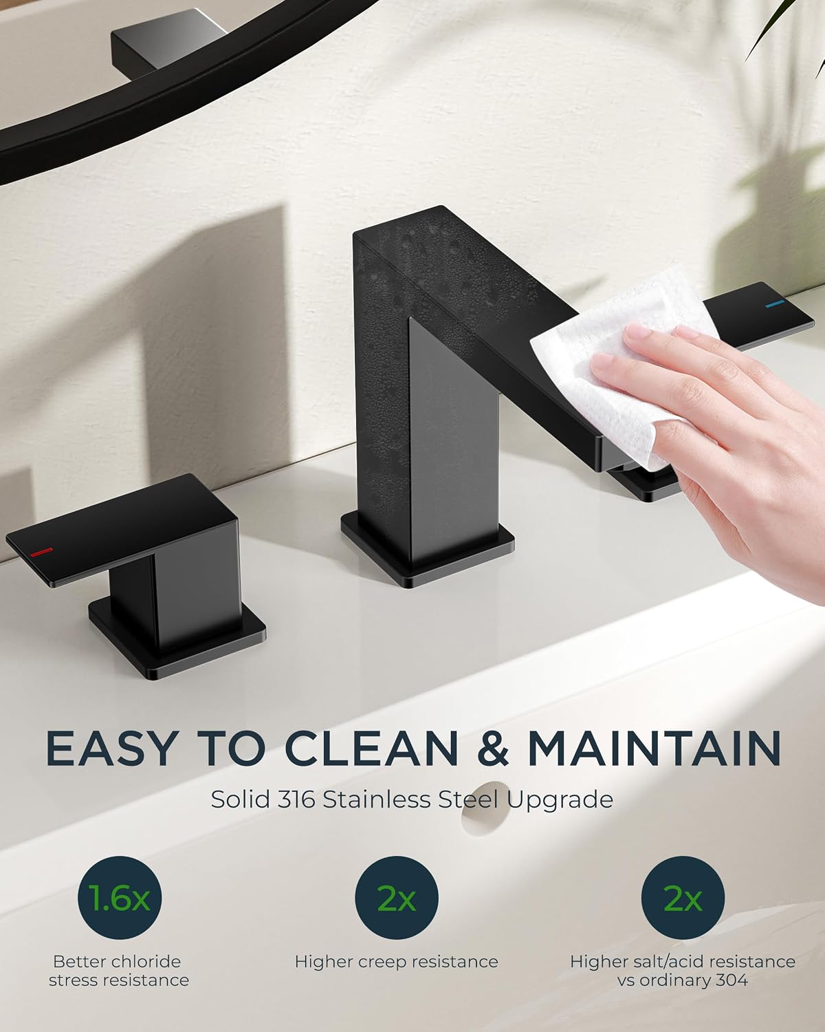 FORIOUS Black Bathroom Faucet 3 Hole, Matte Black Bathroom Sink Faucet Wide