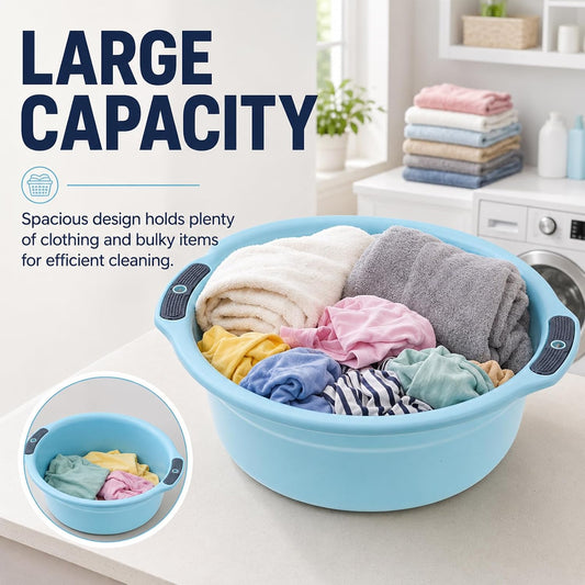 Round Wash Basin, Face Tub Plastic Large Capacity Washbasin Stackable Camping Dishpan for Home Kitchen Outdoor Indoor (12.8 * 3.9 * 9.1in)