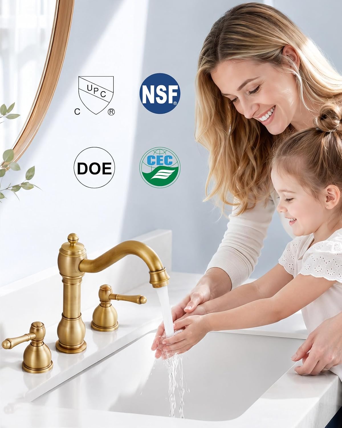 Aolemi Widespread Bathroom Sink Faucet 3 Hole Metal Lever Antique Brass