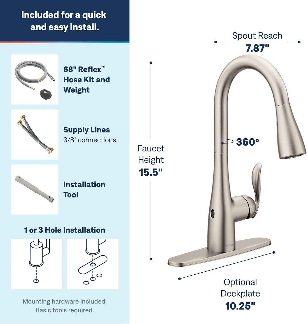 Moen 7594EWSRS Arbor Touchless Kitchen Faucet, Spot Resist Stainless