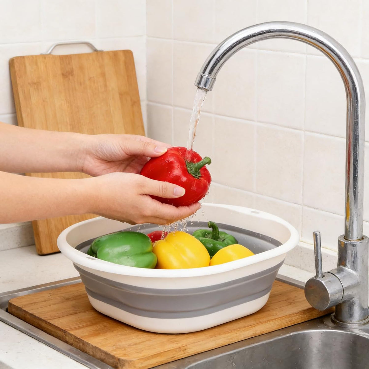 Goaste 3 Pack Collapsible Wash Basin, Portable Washing Basin, Foldable Dish Tub Square, Space Saving Plastic Washtub for Dishing, Fruit, Camping, Laundry, Hiking & Home (Grey)