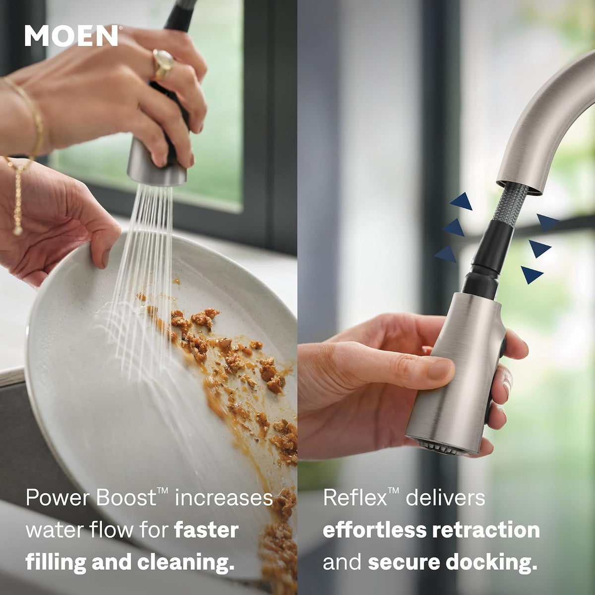 Moen Haelyn Spot Resist Stainless Single-Handle Pull-Down Sprayer Kitchen Faucet Featuring Power Boost for a Faster Clean, Soap Dispenser Included, 87627SRS