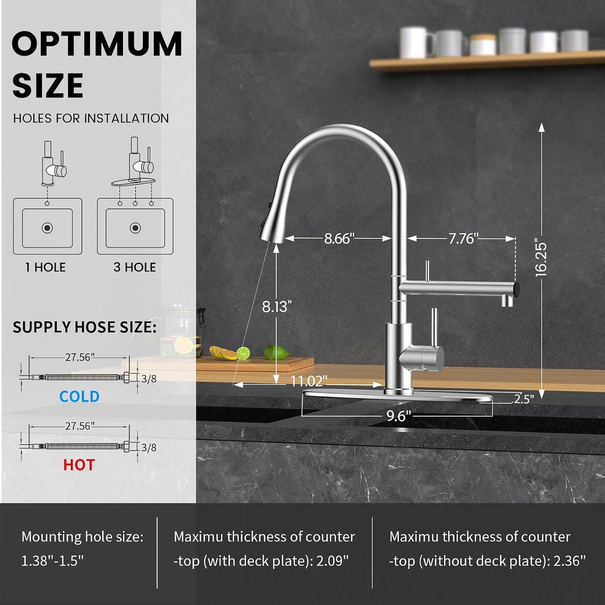FEELSO Filter Water Kitchen Faucets, Pull Down Sprayer, Brushed Nickel