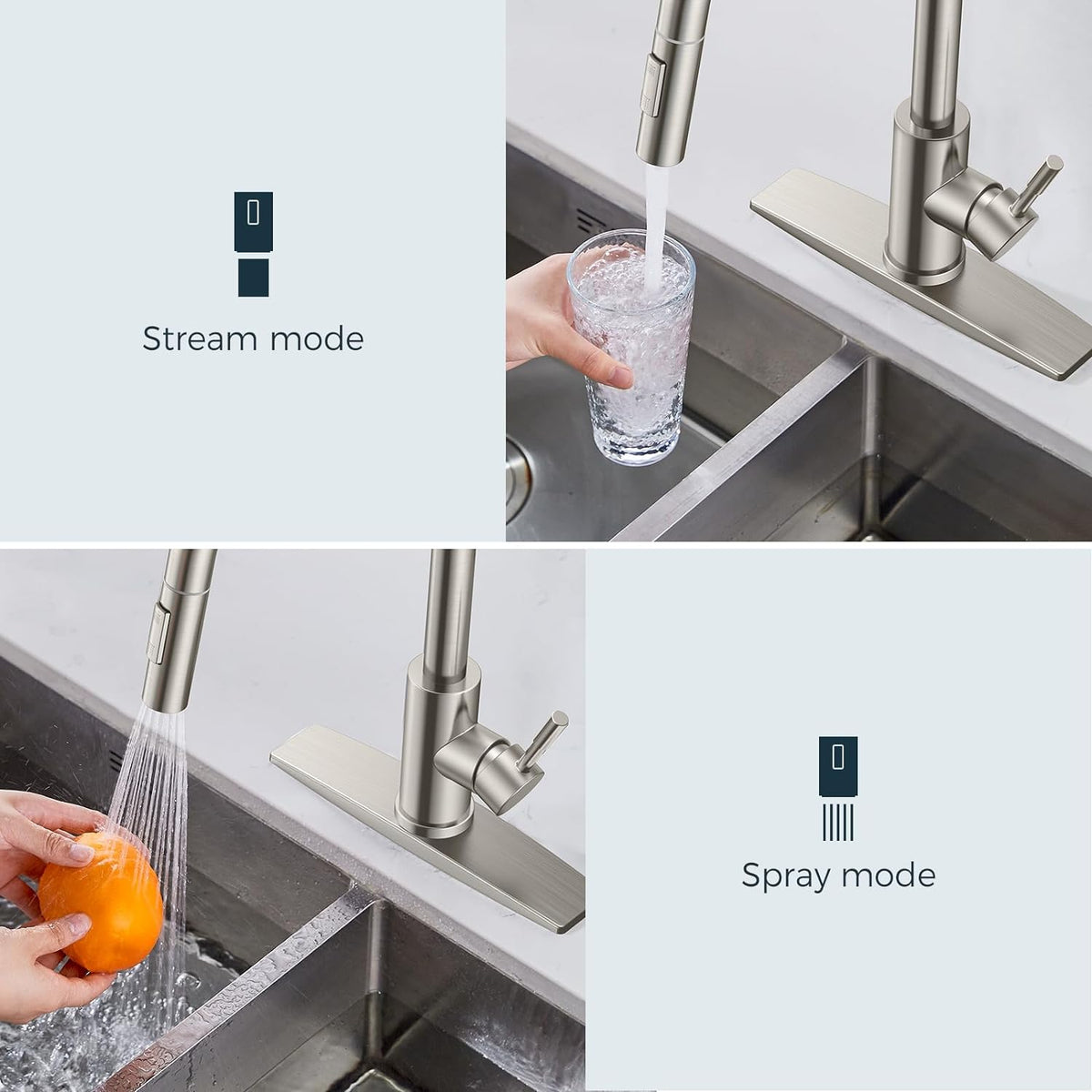 FORIOUS Kitchen Faucet with Pull Down Sprayer, Modern Brushed Nickel