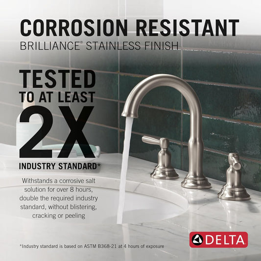 Delta Roe Brushed Nickel Bathroom Faucet 3 Hole, 8 Inch Widespread Bathroom Sink Faucet for Vanity, Push-Pop Drain Assembly, Stainless 35985LF-SS