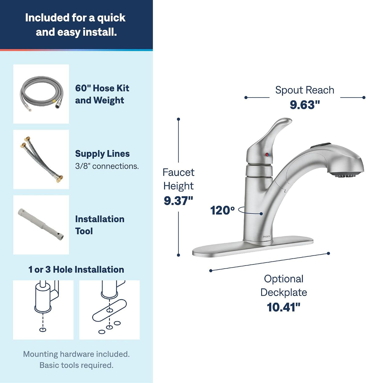 Moen Renzo Spot Resist Stainless One-Handle Pullout Kitchen or Laundry Faucet Featuring Power Clean, CA87316SRS