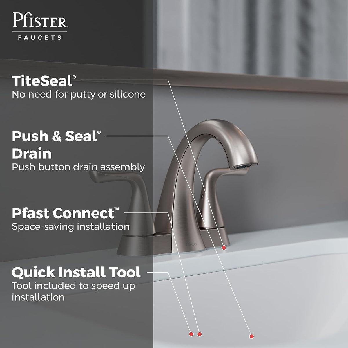 Pfister Willa 4 inch Centerset Bathroom Sink Faucet 2-Handle 3-Hole NSF Certified Spot Defense Brushed Nickel Vanity Faucet with Push & Seal Drain Installation LF048MALGS