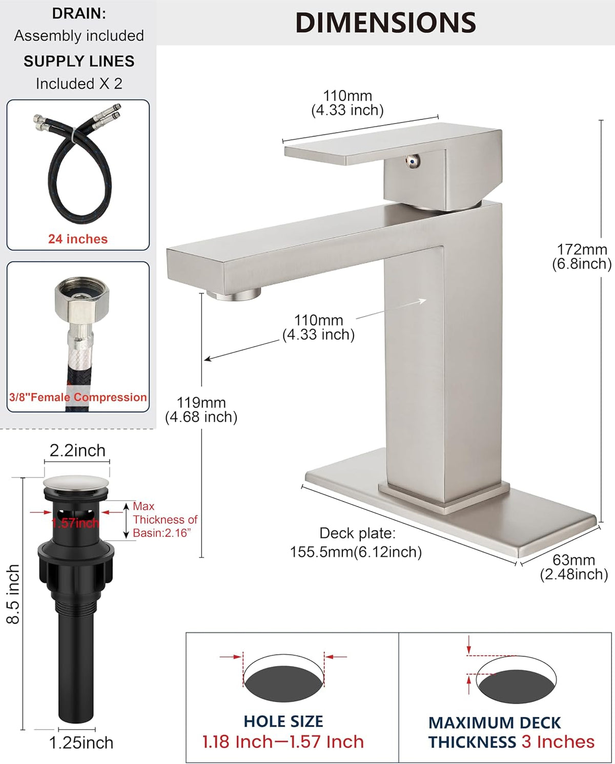 Midanya Bathroom Faucets 1 Hole Single Handle,Brushed Nickel