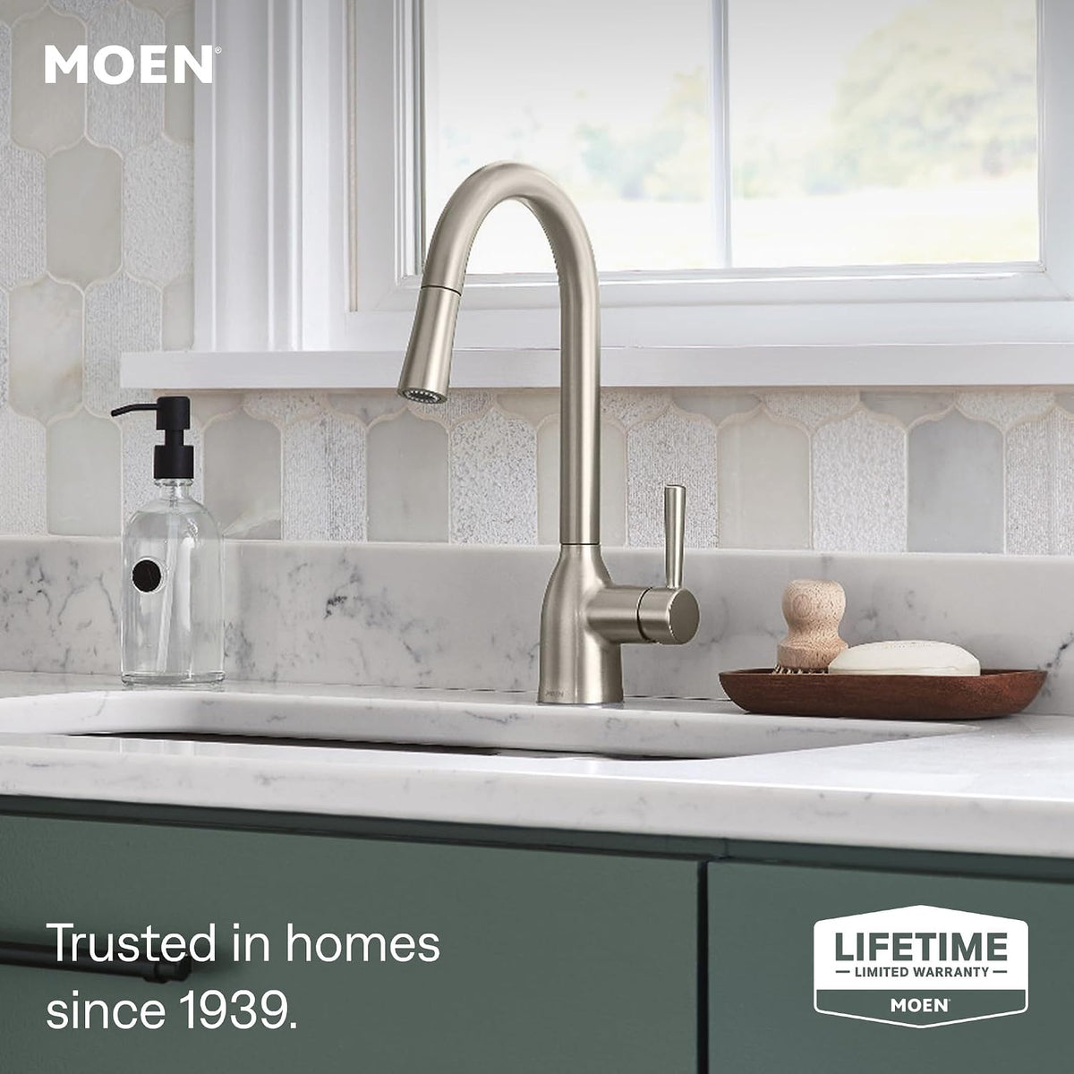 Moen Adler Spot Resist Stainless One-Handle High Arc Pulldown Kitchen Faucet with Power Clean, 87233SRS