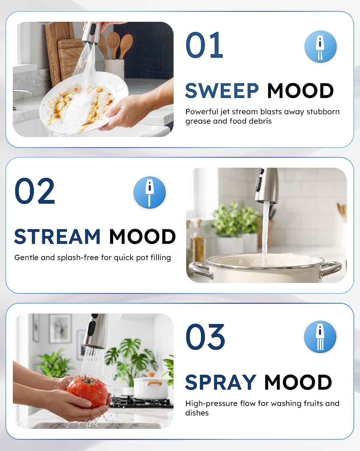WOWOW Kitchen Faucet with Soap Dispenser: 304 Stainless Steel Kitchen Sink Faucet with Pull Down Sprayer 3 Modes, Single Handle High Arc Mixer Taps for Sink, RV, Laundry, Bar (Brushed Nickel)