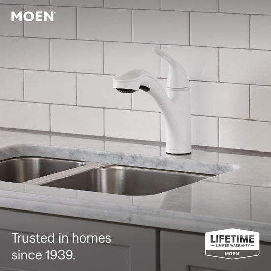 Moen 87557W Brecklyn Glacier White Pull-Out Kitchen Faucet
