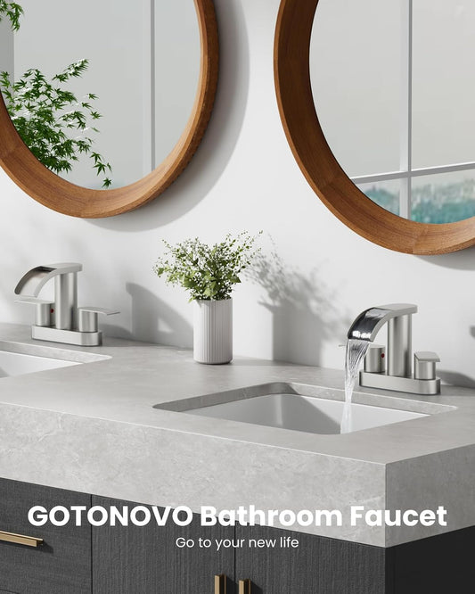 gotonovo 4’’ Centerset Bathroom Sink Faucet Waterfall Brushed Nickel