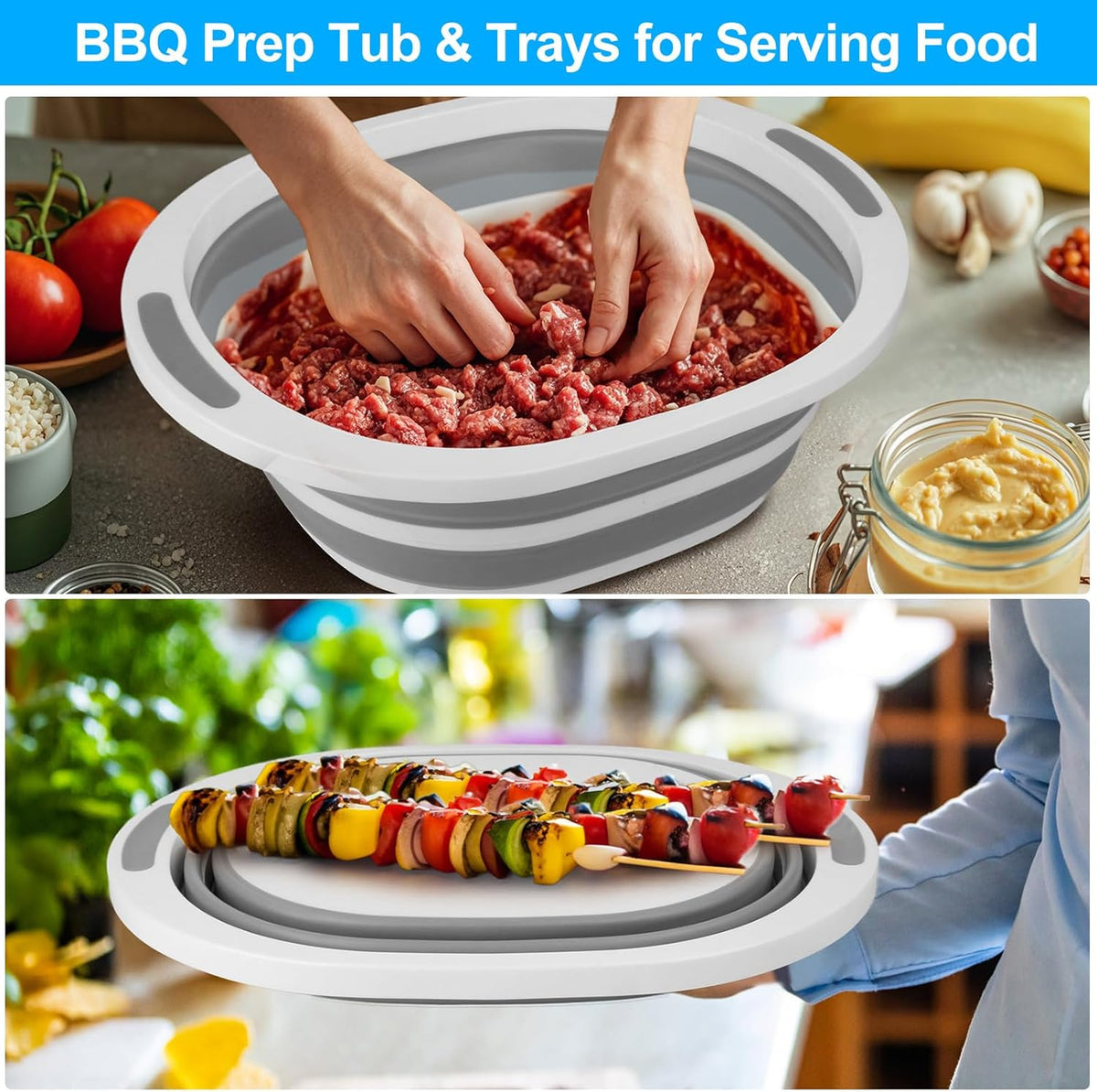 Collapsible Wash Basin, 7.5L Dish Tub Sink Basin Folding Dish Pans for Kitchen Sink, 2-in-1 Dishpan + Cutting Board, Portable Sink Dish Basin for Camping BBQ Prep Tub Washing Bin Bucket for Cleaning