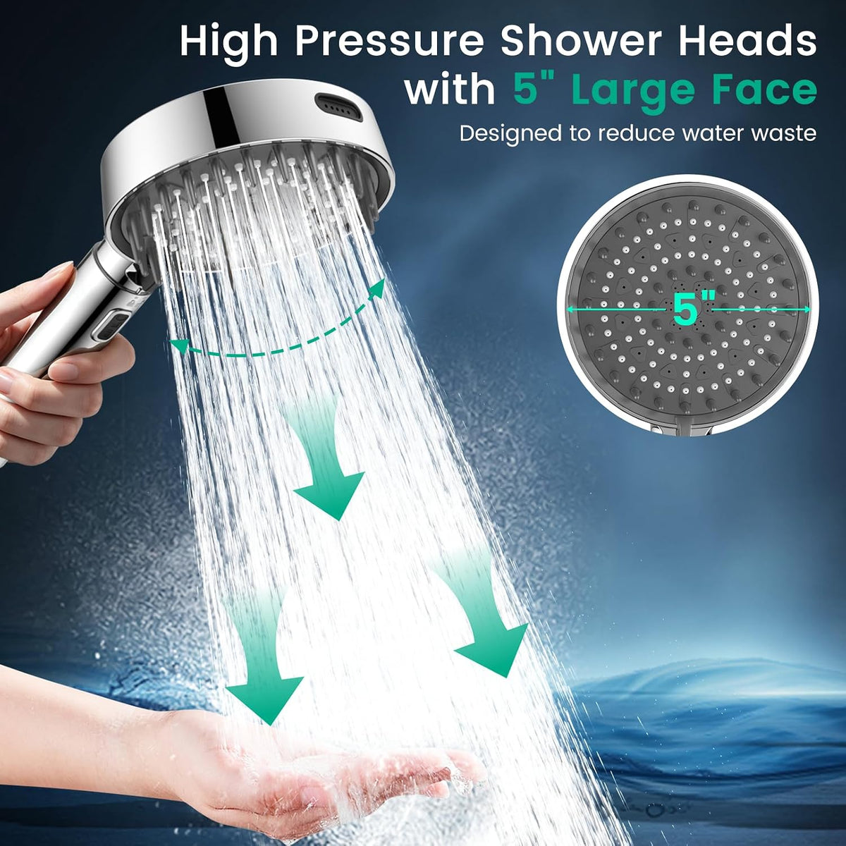 Shower Head with Handhled High Pressure Hand held Showerhead with 6 Modes