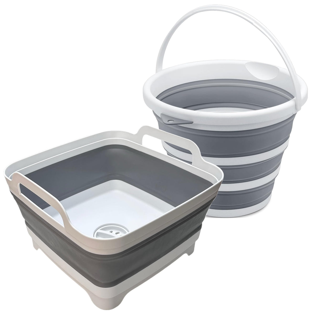 MontNorth Collapsible Wash Basin 9L, Foldable Dish Tub with Drain Plug, Portable Collapsible Dish Basin, Camping Sink for Washing Dishes, Laundry & Kitchen Use,Gray