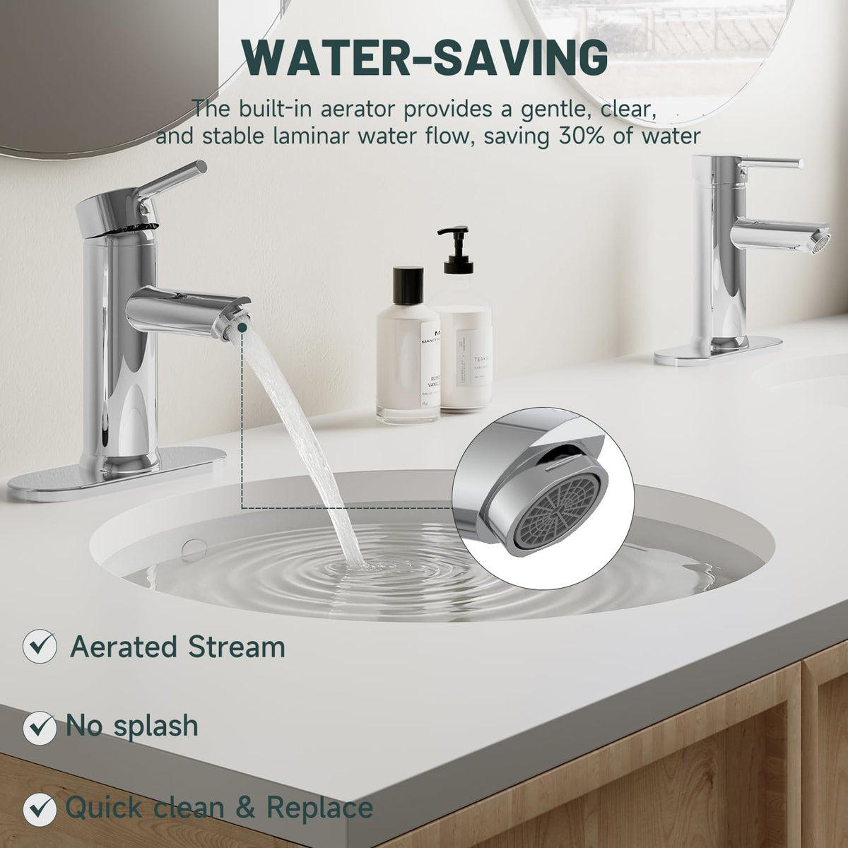 Bathroom Faucet for 1 or 3 Holes, Brass, Chrome